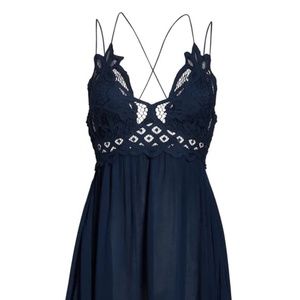 Free People FP One Adella Navy Blue Slip Dress, Size L